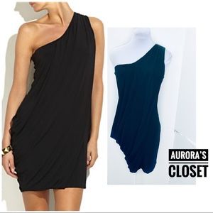 Diane Von Furstenberg 4 Black One Shoulder Bodycon Dress Ruched Cowl Drape